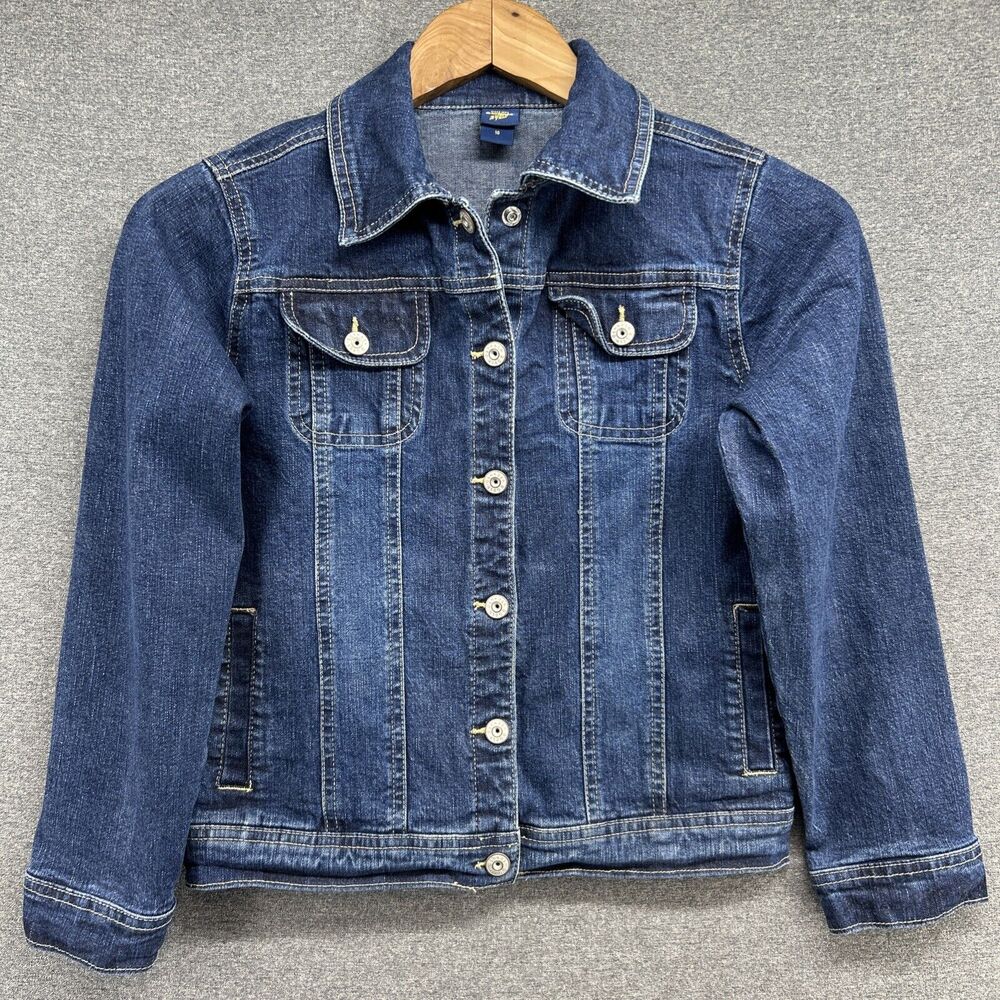 Vintage OshKosh B'Gosh Jean Jacket Kids Size 10 Blue Denim Snap Buttons